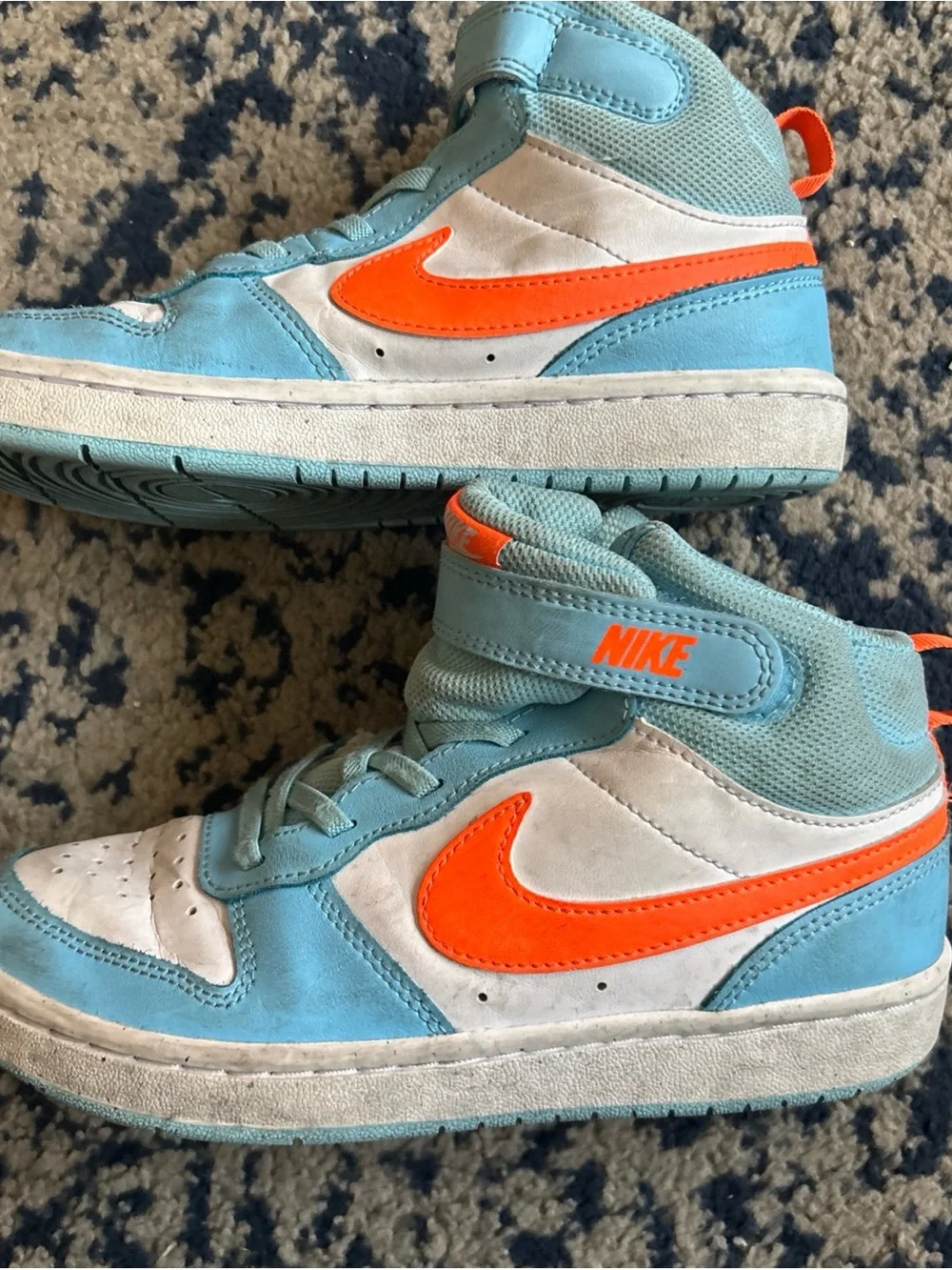 Nike Kids' High-Top Sneakers in Light Blue & Orange Size 3Y Youth